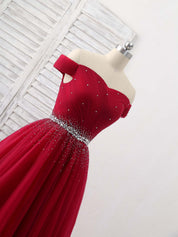 Off-the-Shoulder Beaded A-Line Floor-Length Tulle Prom Dress