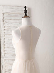 A-line Illusion Neck Floor-Length Tulle Lace Prom Dress with 3D Floral Appliqué