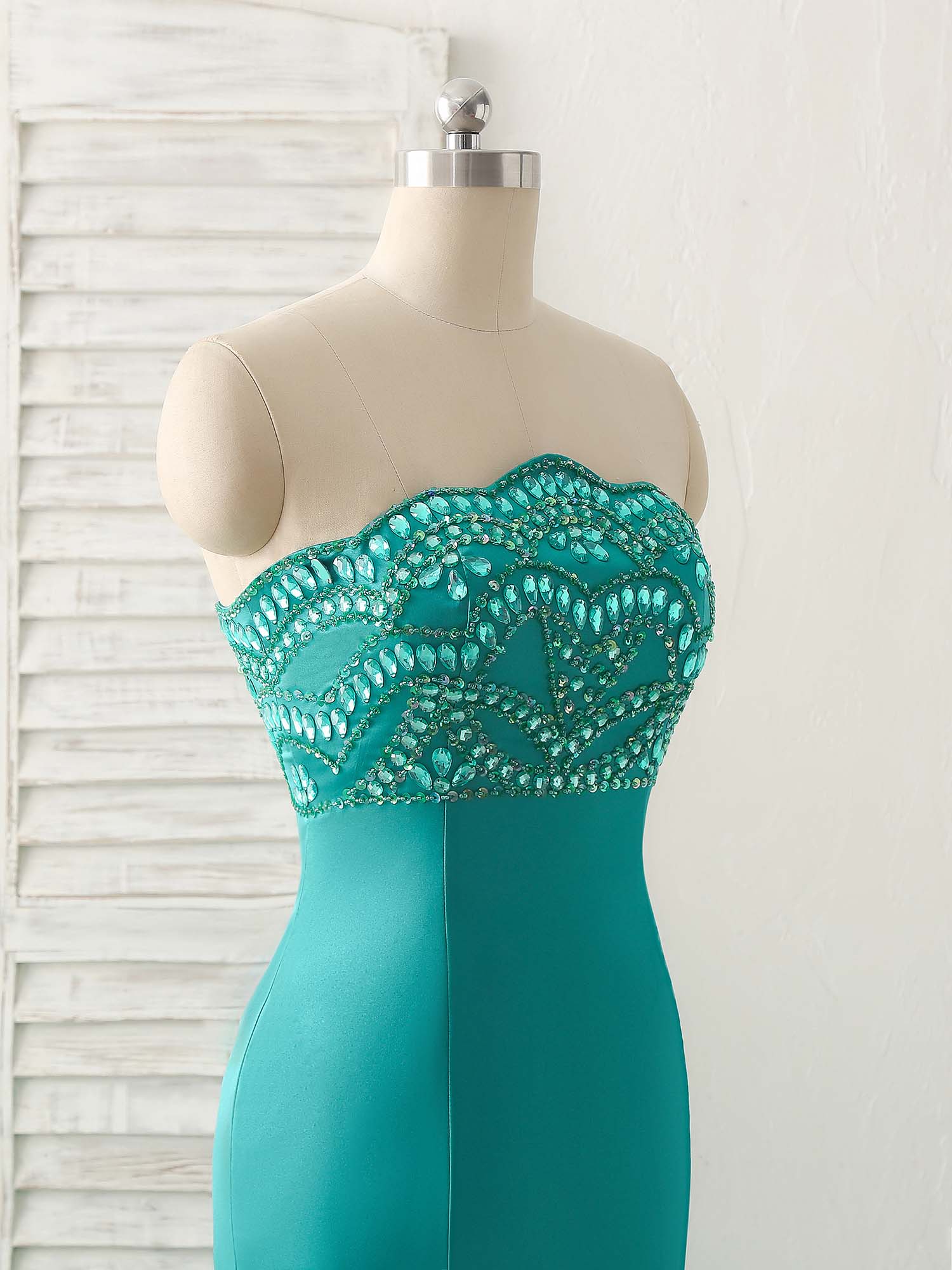 Mermaid Strapless Floor-Length Satin & Tulle Dress with Beaded Bodice Prom Dress