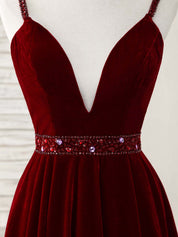 A-Line V-Neck Knee-Length Velvet Homecoming Dress with Beaded Waist