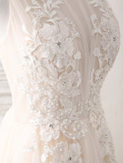 A-line Illusion Neck Floor-Length Tulle Lace Prom Dress with 3D Floral Appliqué