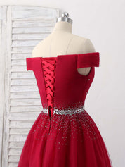 Off-the-Shoulder Beaded A-Line Floor-Length Tulle Prom Dress