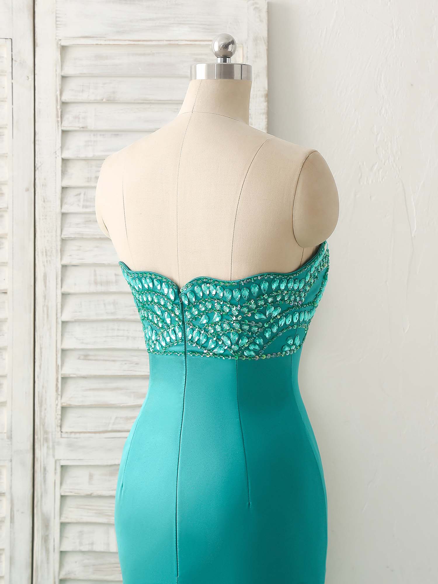 Mermaid Strapless Floor-Length Satin & Tulle Dress with Beaded Bodice Prom Dress