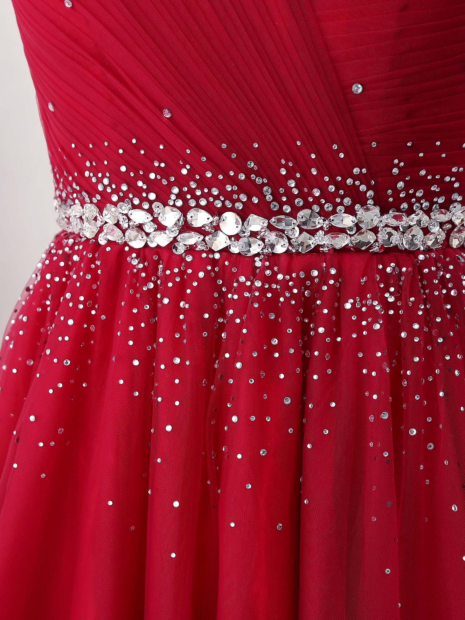 Off-the-Shoulder Beaded A-Line Floor-Length Tulle Prom Dress
