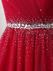 Off-the-Shoulder Beaded A-Line Floor-Length Tulle Prom Dress
