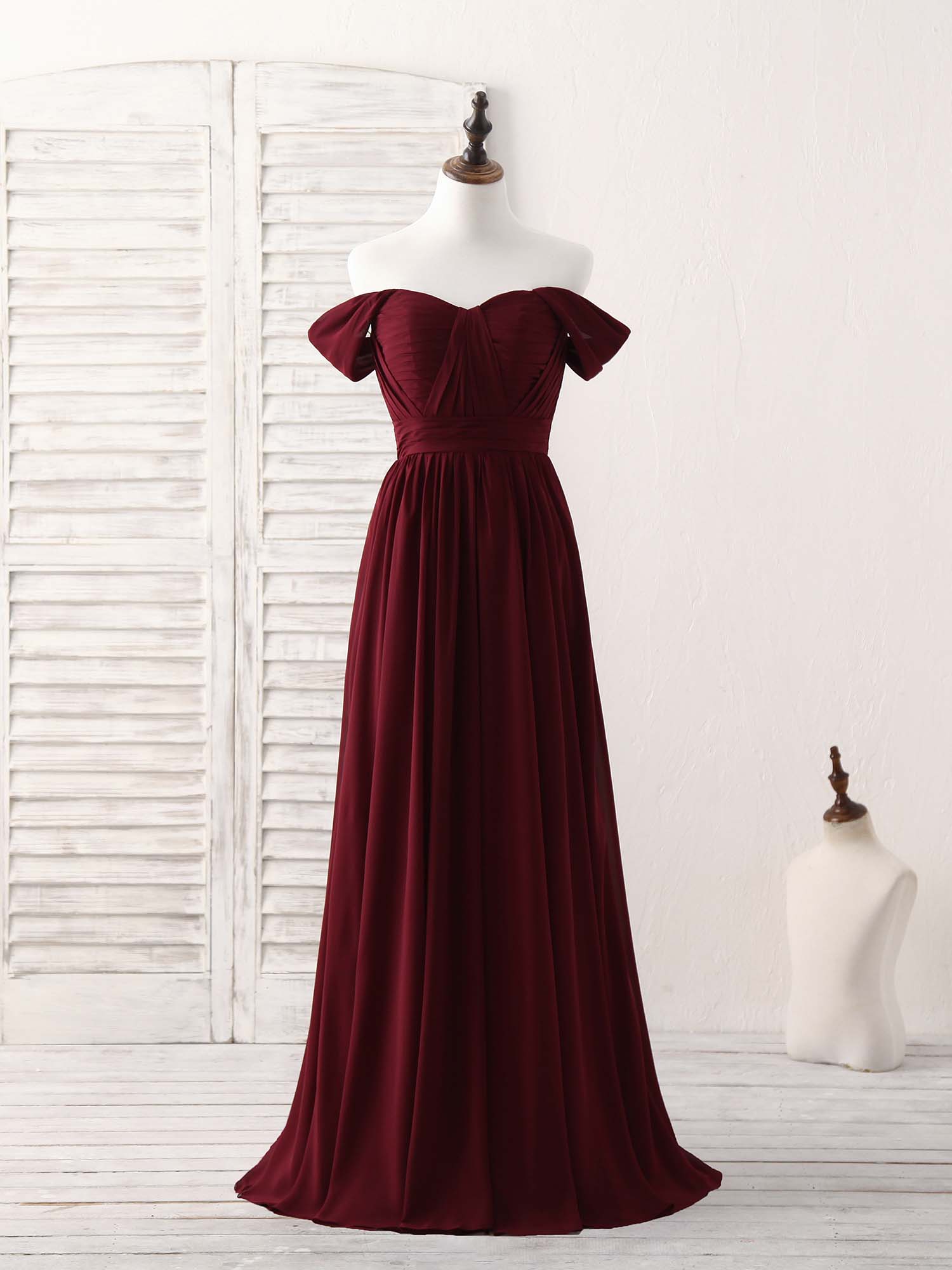 A-Line Off-Shoulder Floor-Length Chiffon Prom Dress