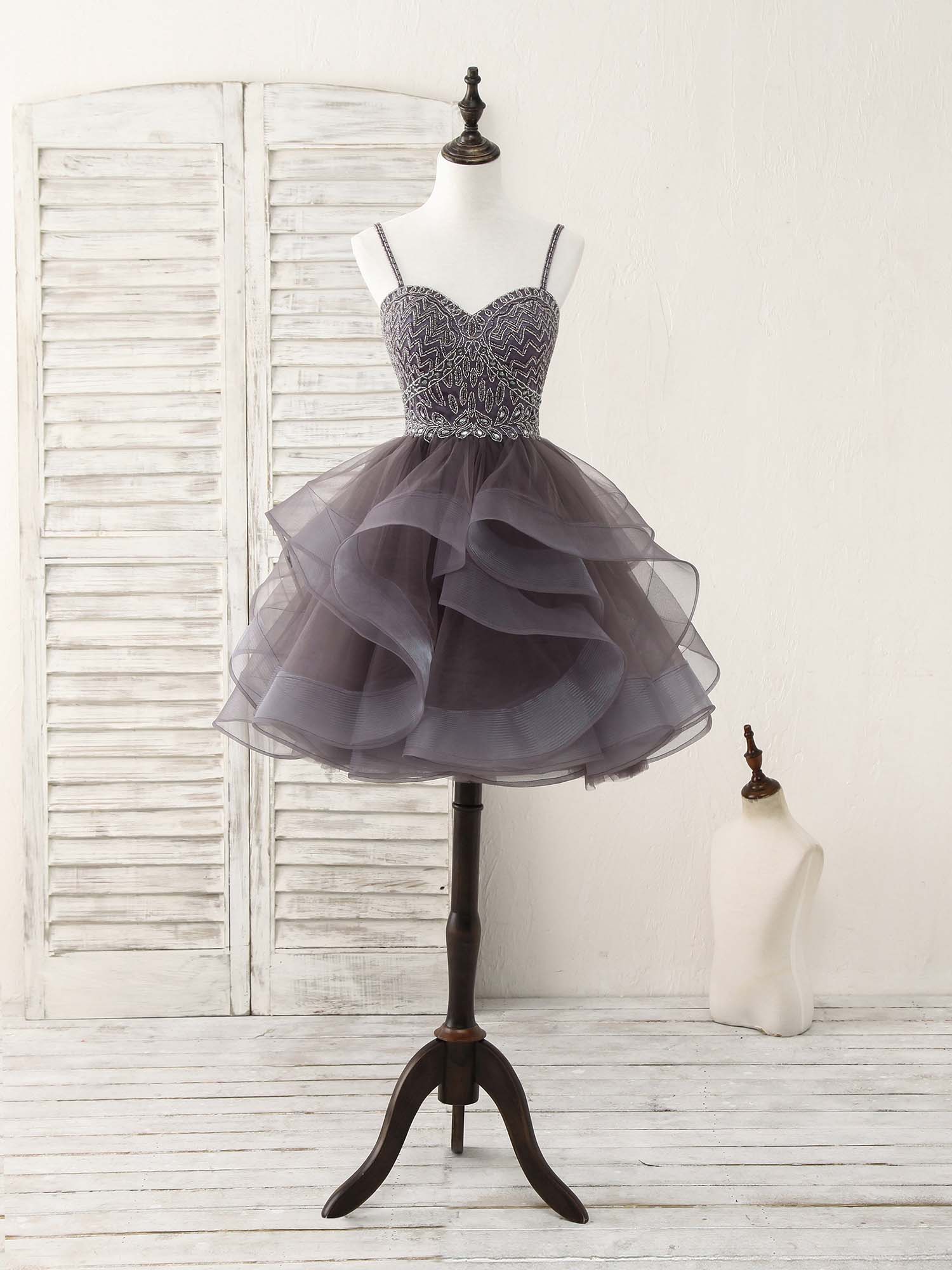 A-Line Sweetheart Neckline Short/Mini Tulle Homecoming Dress with Beaded Bodice