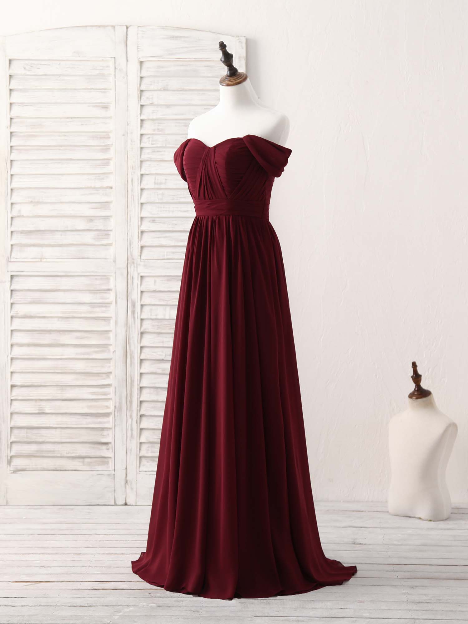 A-Line Off-Shoulder Floor-Length Chiffon Prom Dress