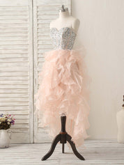A-Line Sweetheart Neck High-Low Organza Dress with Beaded Bodice and Tiered Ruffles Homecoming Dress