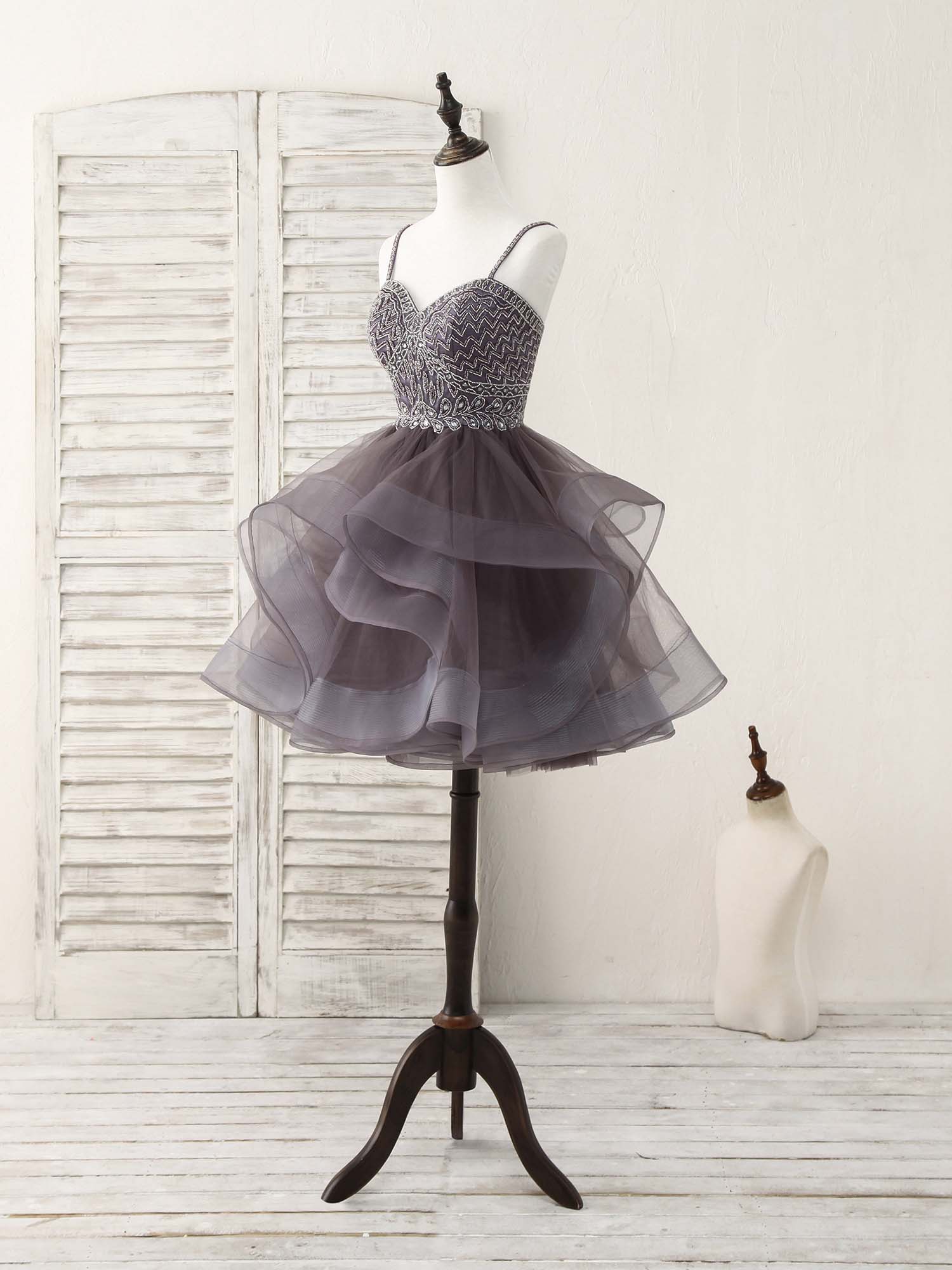 A-Line Sweetheart Neckline Short/Mini Tulle Homecoming Dress with Beaded Bodice