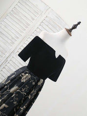 A-Line Off-the-Shoulder Floor-Length Satin Prom Dress with Jacquard Bird Pattern