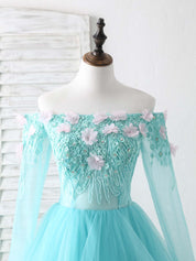 A-Line Off-the-Shoulder Floor-Length Tulle & Lace Prom Dress with Tiered Ruffle Skirt