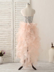 A-Line Sweetheart Neck High-Low Organza Dress with Beaded Bodice and Tiered Ruffles Homecoming Dress