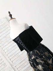 A-Line Off-the-Shoulder Floor-Length Satin Prom Dress with Jacquard Bird Pattern