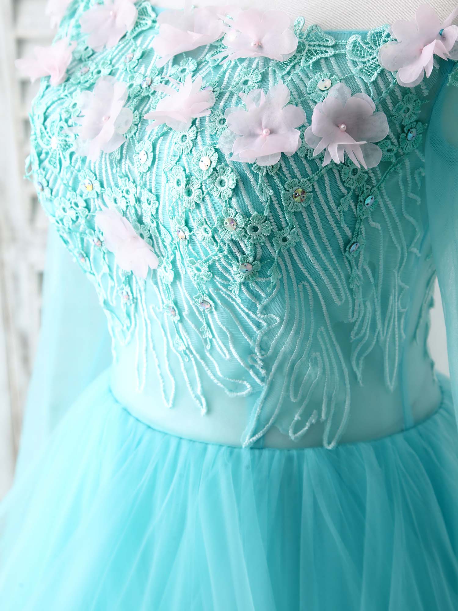 A-Line Off-the-Shoulder Floor-Length Tulle & Lace Prom Dress with Tiered Ruffle Skirt