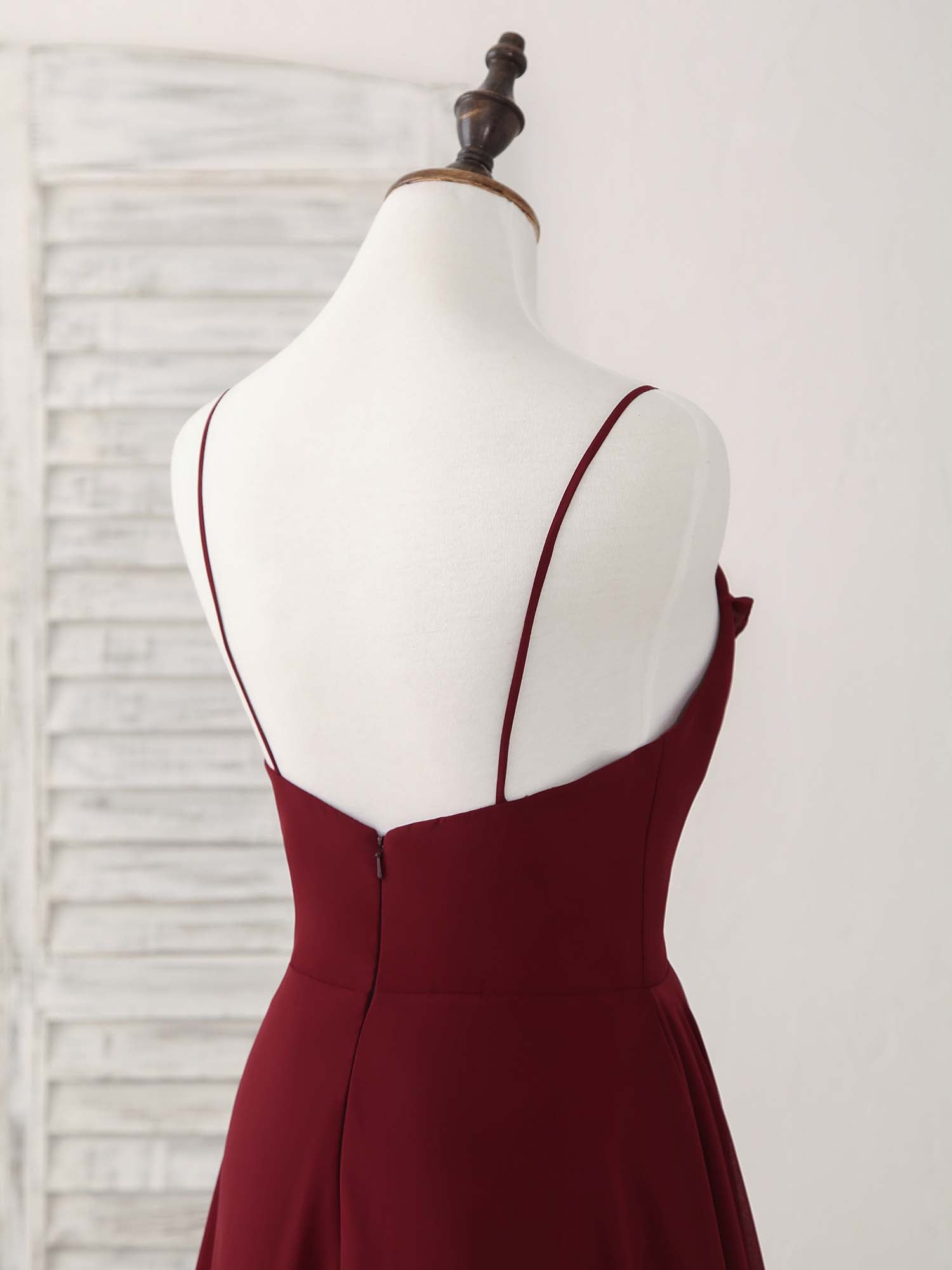 A-line V Neck Floor-Length Chiffon Prom Dress with Cascading Ruffle Detail