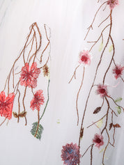 Off-the-Shoulder A-line Floor-Length White Prom Dress with Floral Embroidery and Sleeves