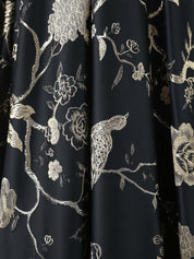 A-Line Off-the-Shoulder Floor-Length Satin Prom Dress with Jacquard Bird Pattern