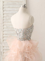 A-Line Sweetheart Neck High-Low Organza Dress with Beaded Bodice and Tiered Ruffles Homecoming Dress