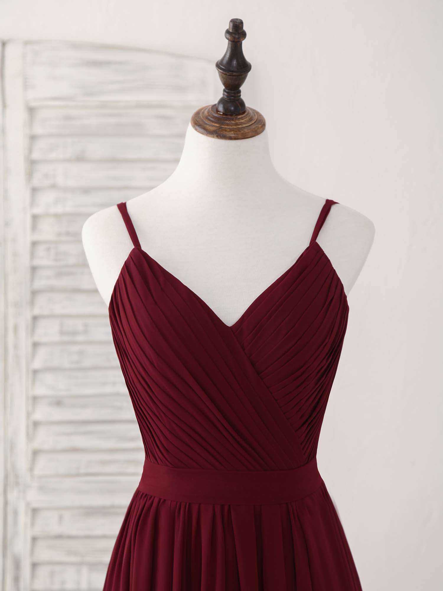 Simple A-Line V-Neck Floor-Length Burgundy Chiffon Lace-Up Prom Dress