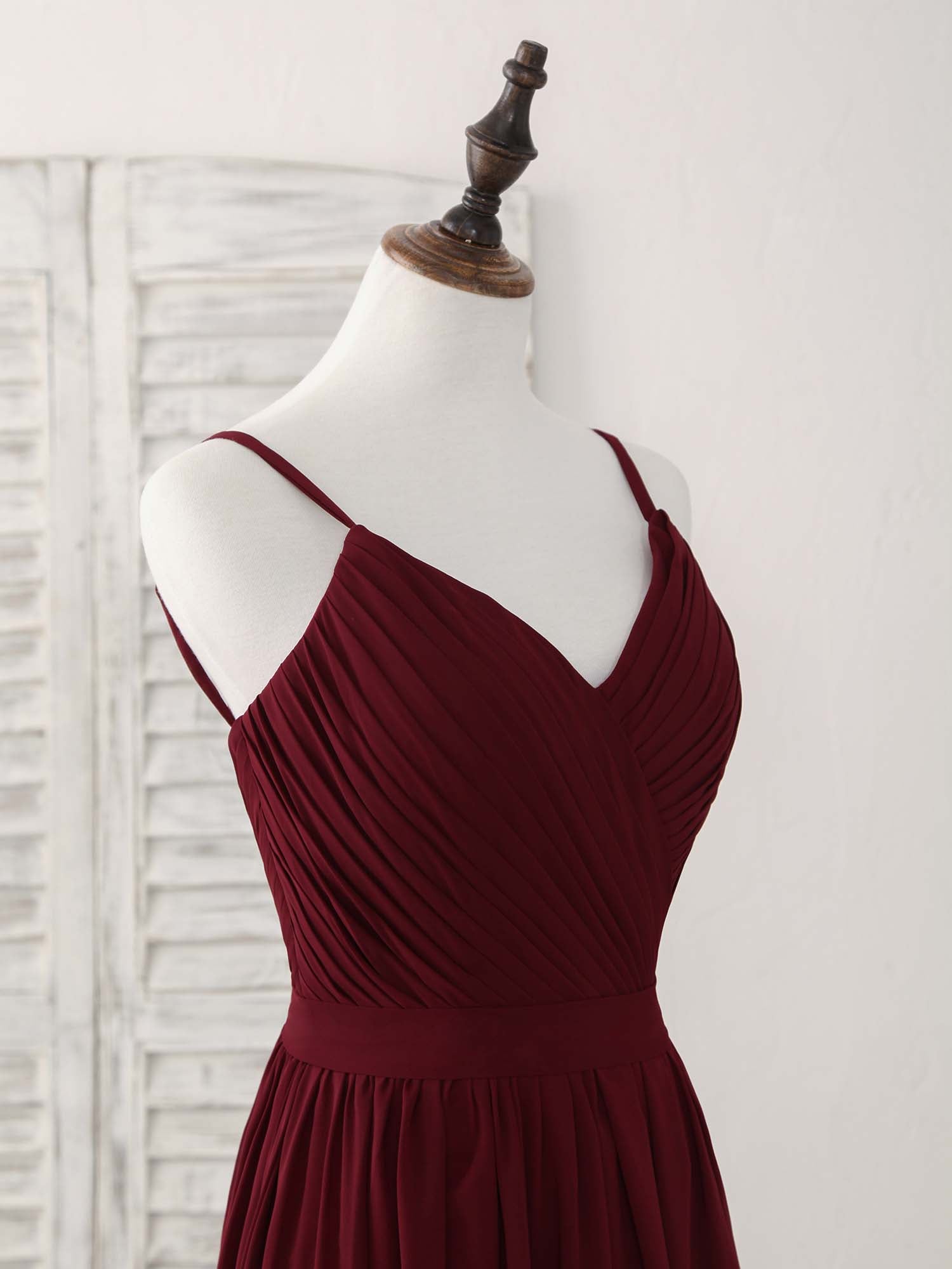 Simple A-Line V-Neck Floor-Length Burgundy Chiffon Lace-Up Prom Dress