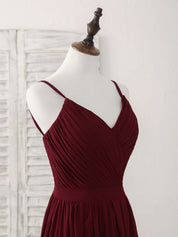Simple A-Line V-Neck Floor-Length Burgundy Chiffon Lace-Up Prom Dress
