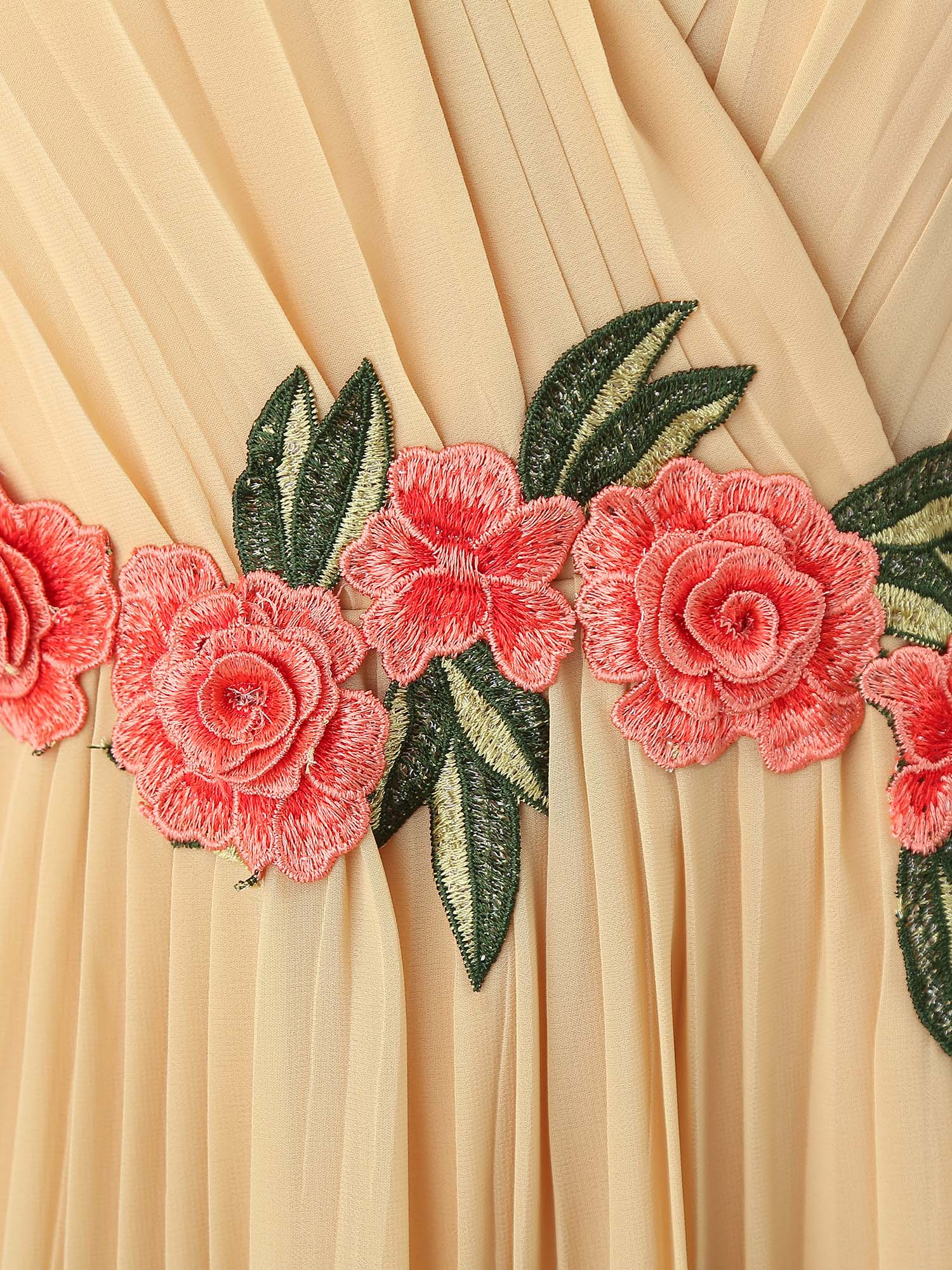 A-line V Neck Floor-Length Chiffon Prom Dress with Floral Embroidery