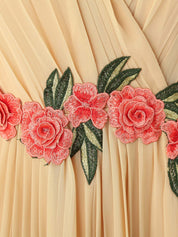 A-line V Neck Floor-Length Chiffon Prom Dress with Floral Embroidery