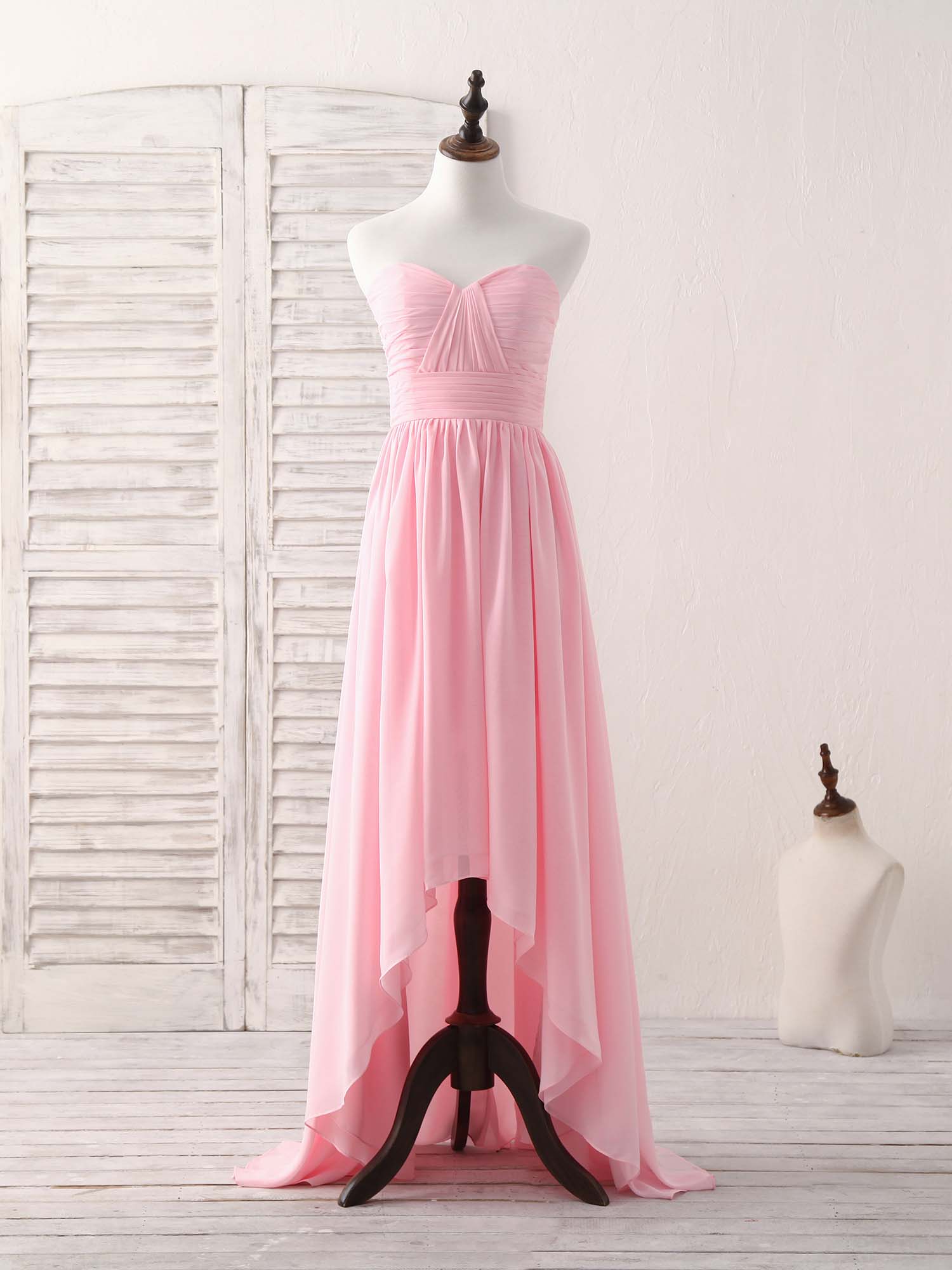 Heart Neckline A-Line High-Low Chiffon Dress with Pleated Bodice Prom Dress