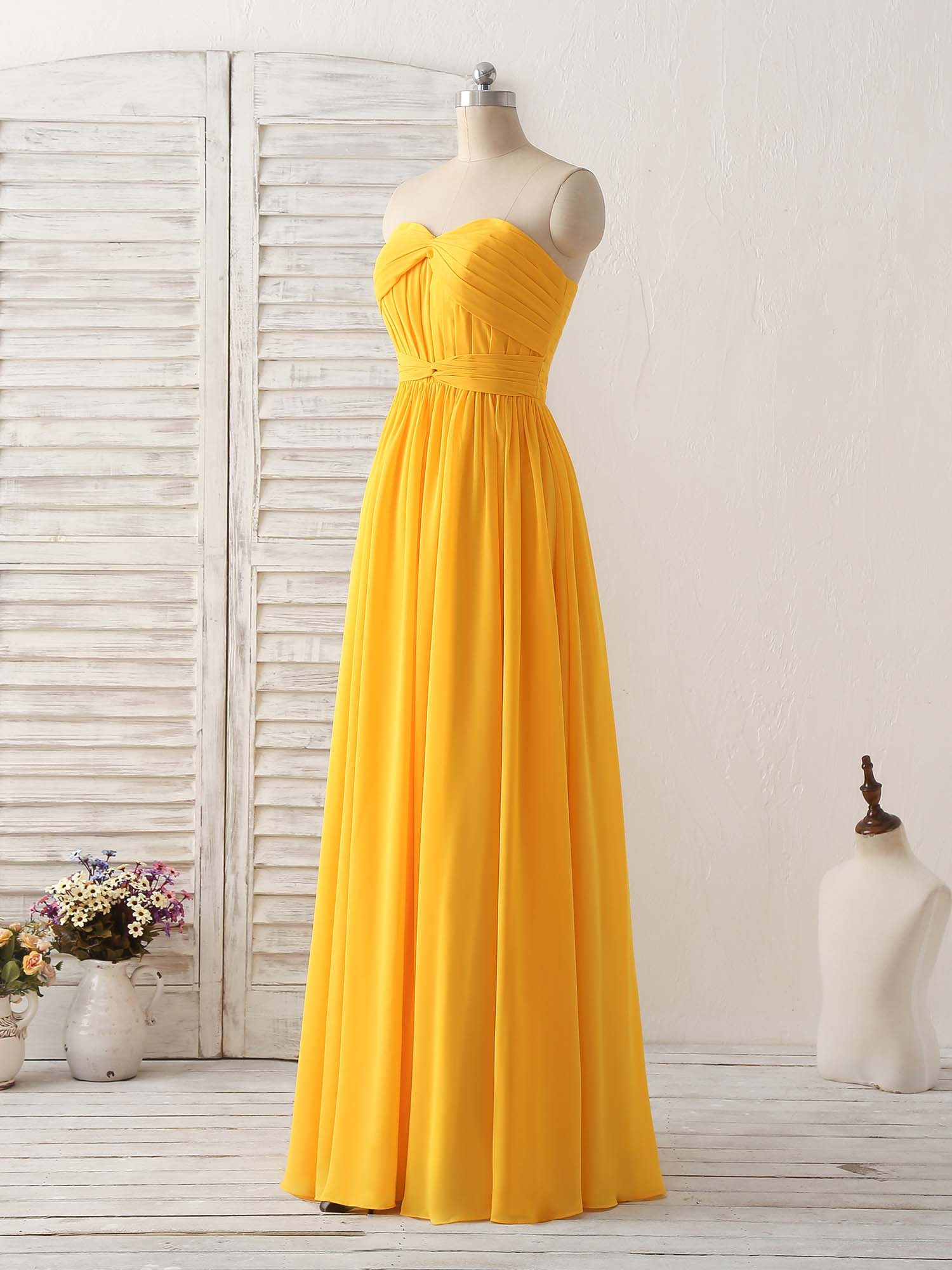 A-line Sweetheart Strapless Floor-Length Chiffon Prom Dress