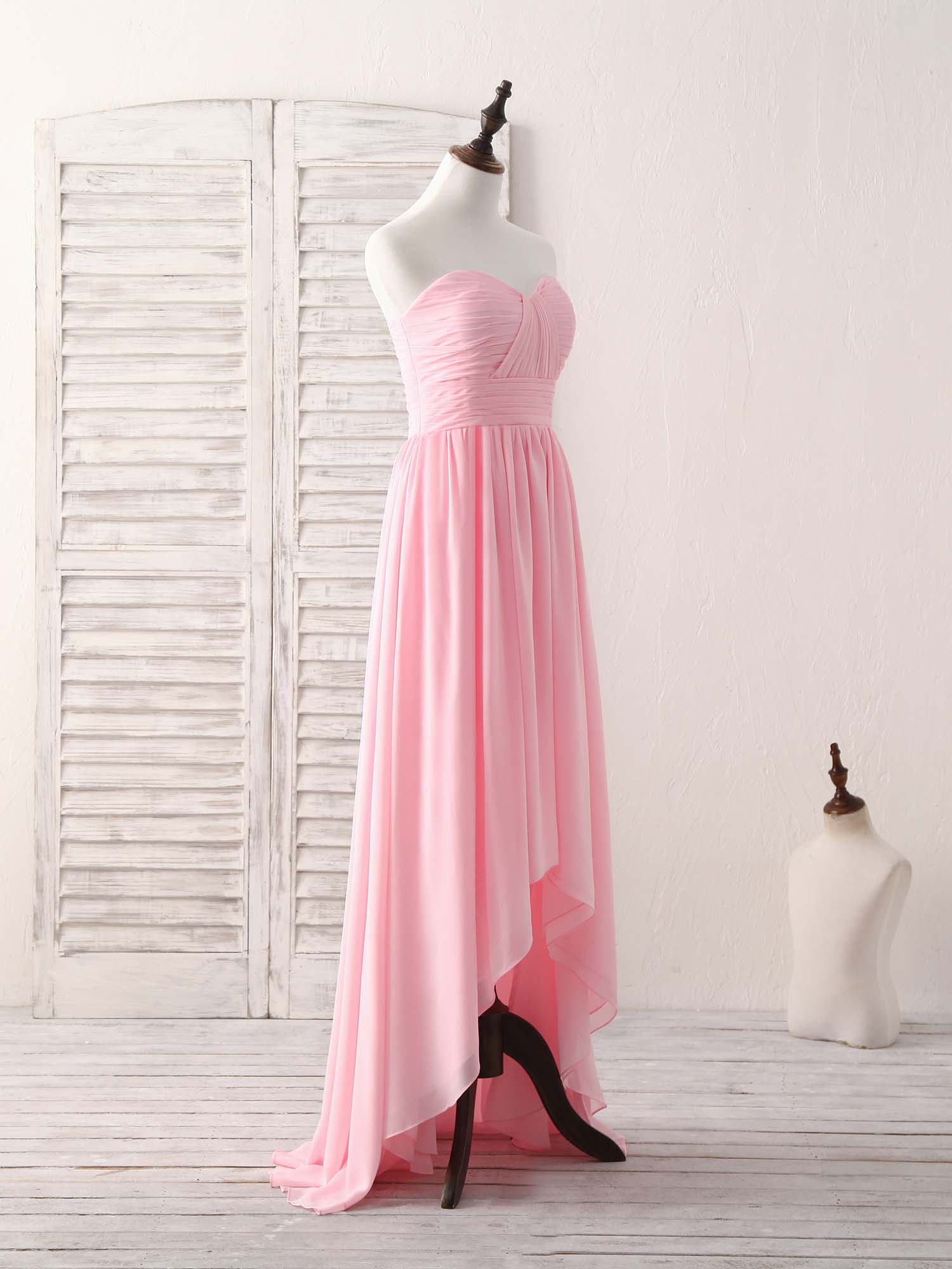 Heart Neckline A-Line High-Low Chiffon Dress with Pleated Bodice Prom Dress