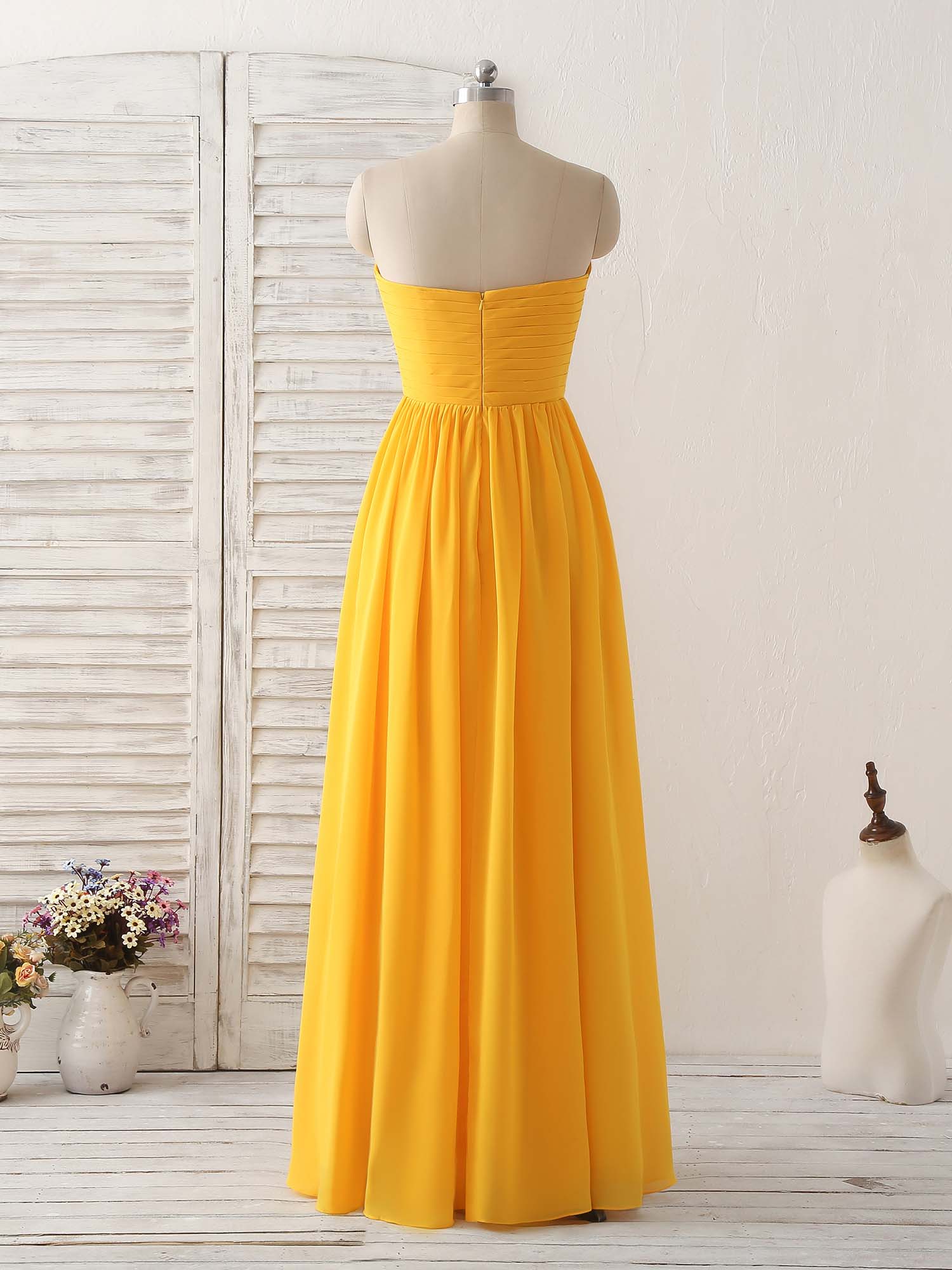 A-line Sweetheart Strapless Floor-Length Chiffon Prom Dress