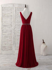 A-Line V-Neck Floor-Length Chiffon Dress with Beaded Waistline Prom Dress