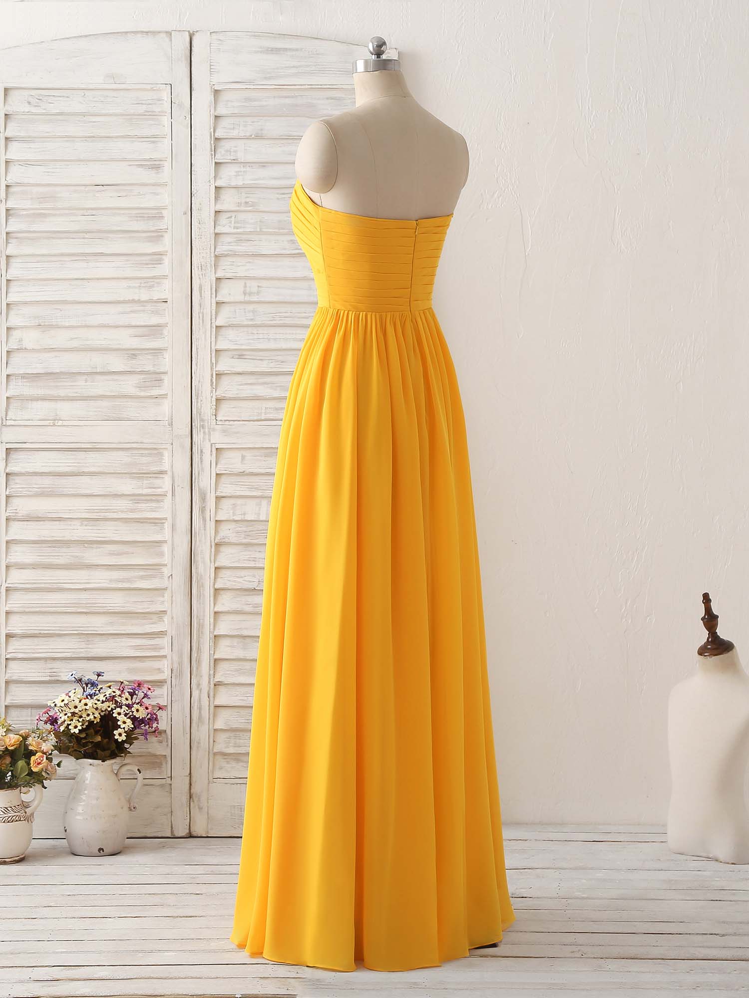 A-line Sweetheart Strapless Floor-Length Chiffon Prom Dress