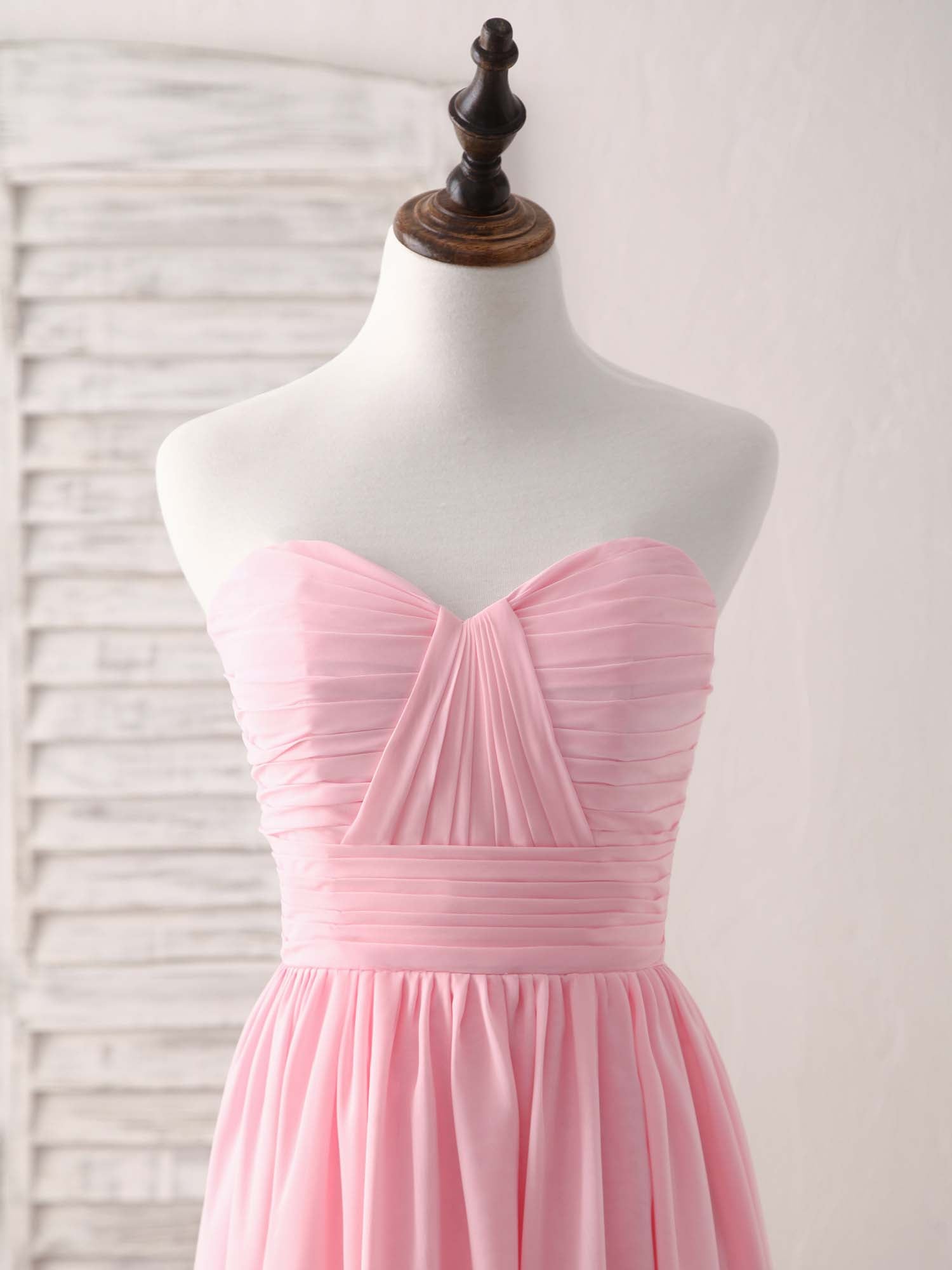 Heart Neckline A-Line High-Low Chiffon Dress with Pleated Bodice Prom Dress