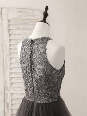 A-Line High Neck Floor-Length Tulle Prom Dress with Lace Appliqué