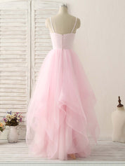 A-Line V-Neck Floor-Length Tulle Prom Dress with Layered Skirt