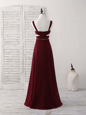 A-line V Neck Floor-Length Chiffon Two-Piece Prom Dress with Front Cutout