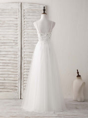 A-line Spaghetti Straps Floor-Length Tulle Prom Dress with Beaded Floral Bodice