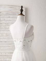 A-line Spaghetti Straps Floor-Length Tulle Prom Dress with Beaded Floral Bodice