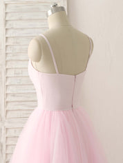 A-Line V-Neck Floor-Length Tulle Prom Dress with Layered Skirt
