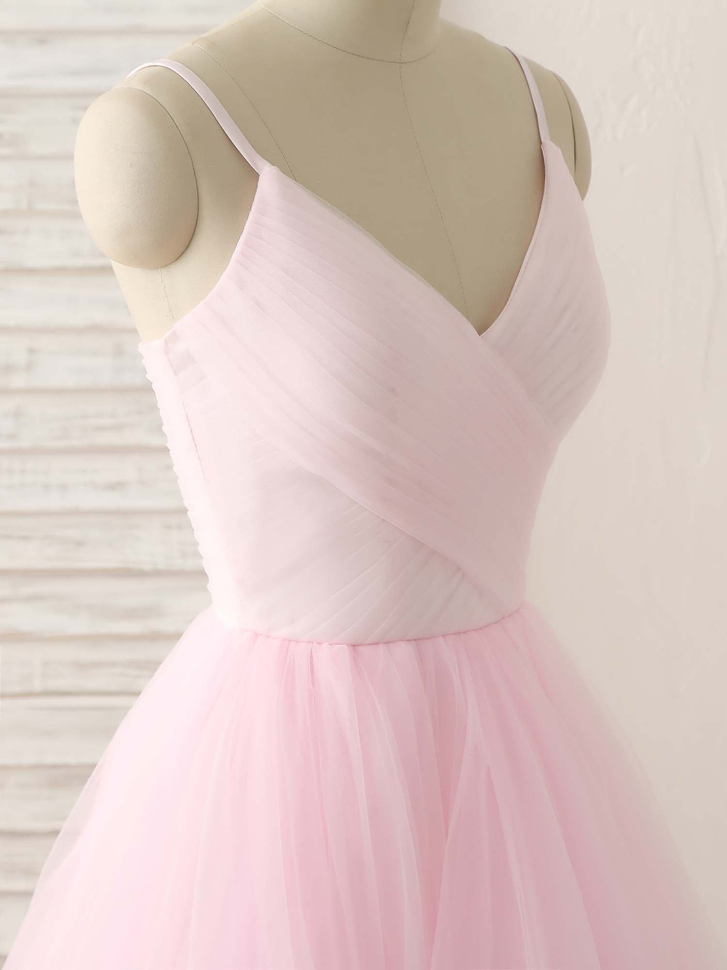 A-Line V-Neck Floor-Length Tulle Prom Dress with Layered Skirt