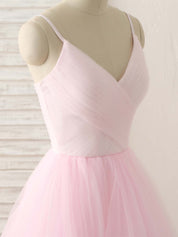 A-Line V-Neck Floor-Length Tulle Prom Dress with Layered Skirt