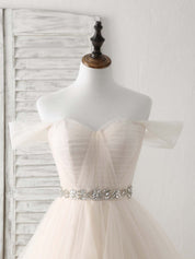 A-Line Off-the-Shoulder Floor-Length Tulle Prom Dress with Beaded Waist