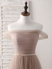A-Line Off-the-Shoulder Floor-Length Tulle Prom Dress with Beaded Waistband