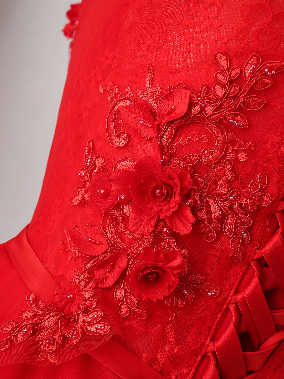 Off-the-Shoulder A-line High-Low Red Homecoming Dress with Floral Appliqué