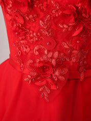 Off-the-Shoulder A-line High-Low Red Homecoming Dress with Floral Appliqué