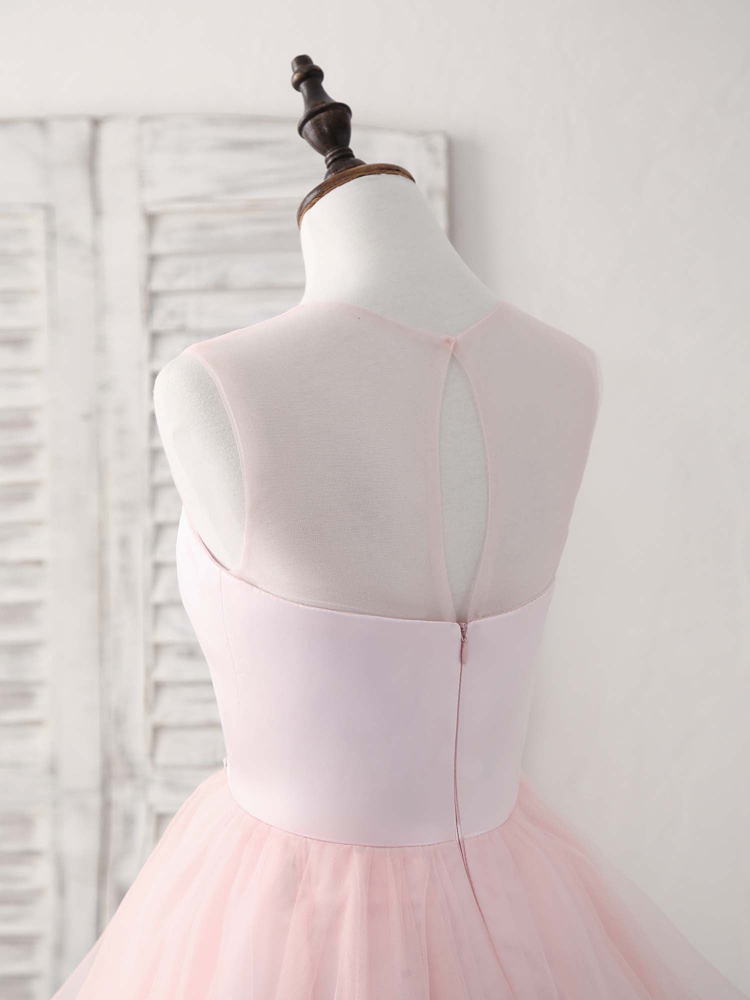 A-line Illusion Neck Short/Mini Tulle Homecoming Dress with Beaded Waistband