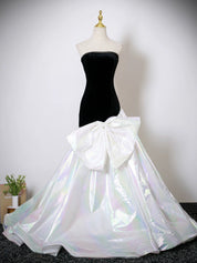 Trumpet/Mermaid Strapless Floor-Length Velvet Prom Dress with Iridescent Overskirt Bow