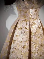 A-Line Off-Shoulder Champagne Satin Long Prom Dress